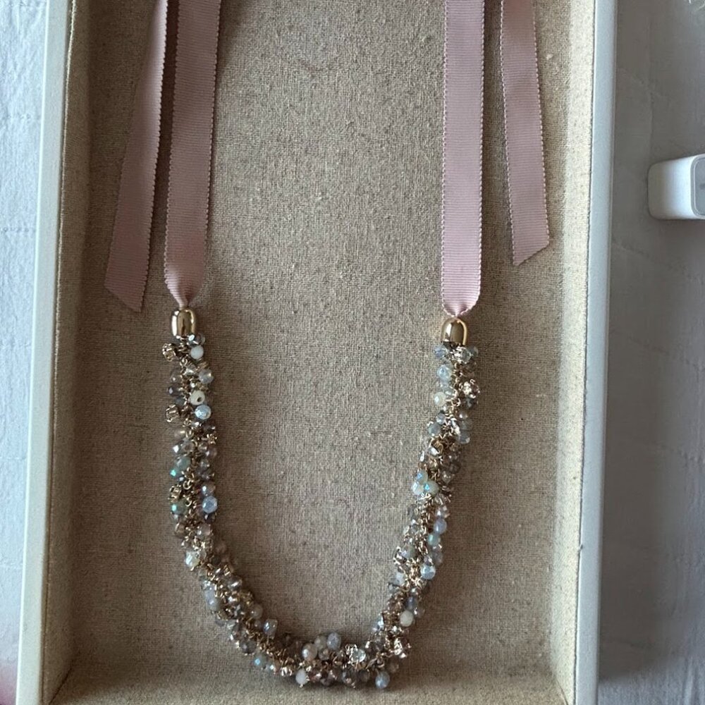 LOFT Beaded RIbbon Tie Necklace